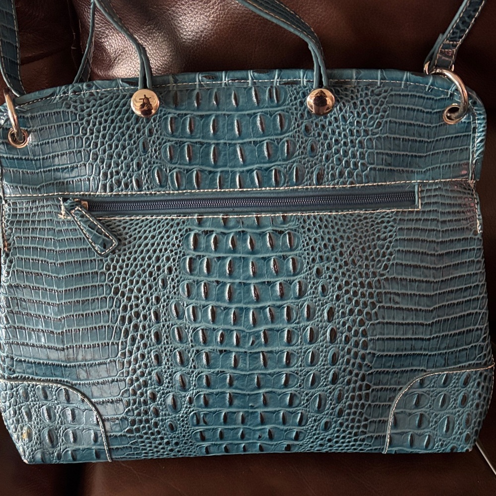 Teal Croc-Embossed Shoulder Bag 12" x 15" New without tag. - Picture 2 of 8